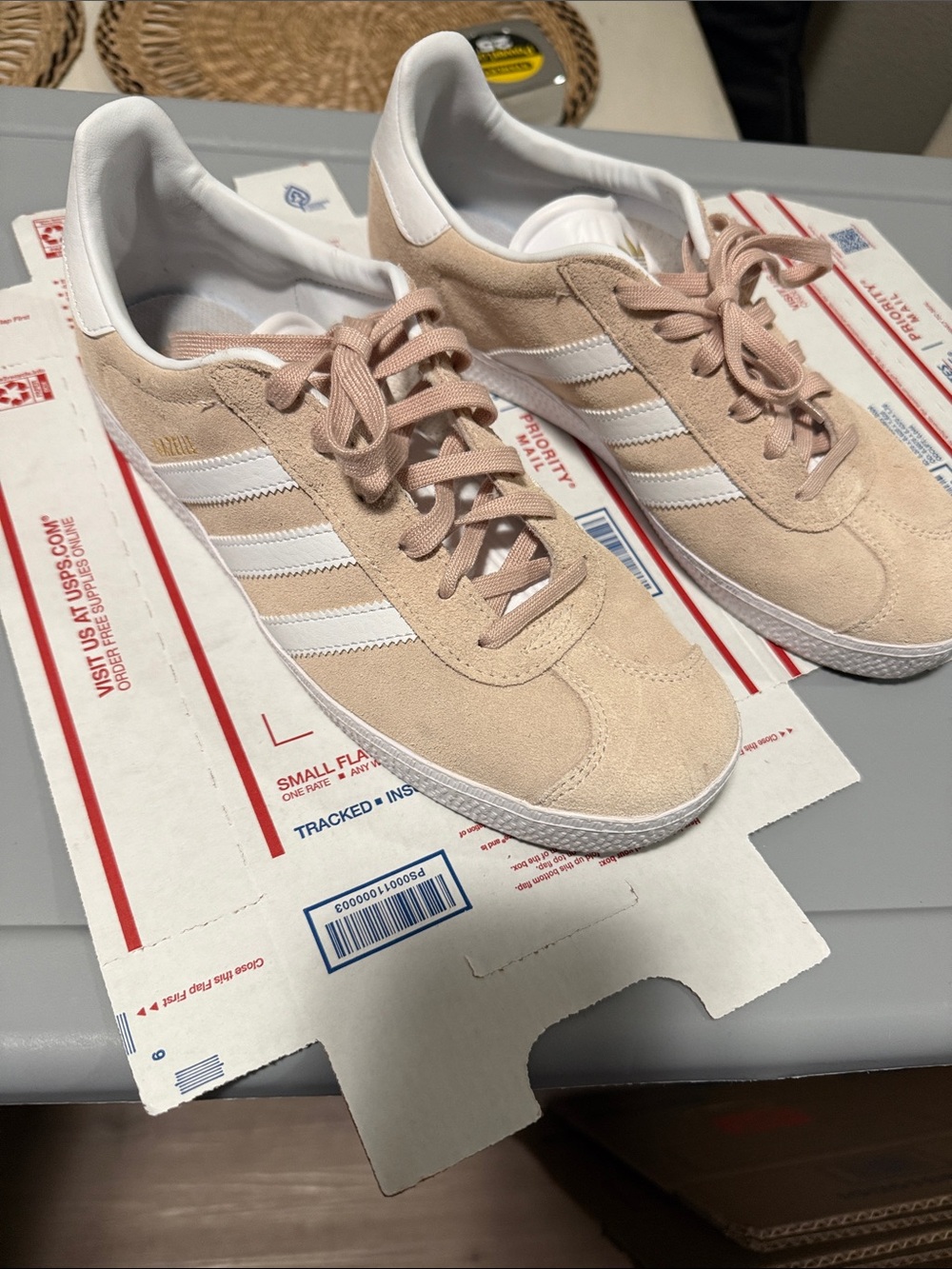 Adidas Gazelle Suede Sneakers in Blush with White Stripes